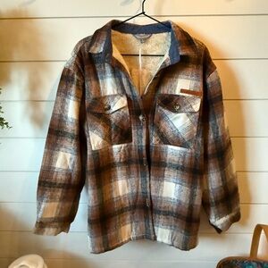 Plaid Sherpa-Lined Jacket